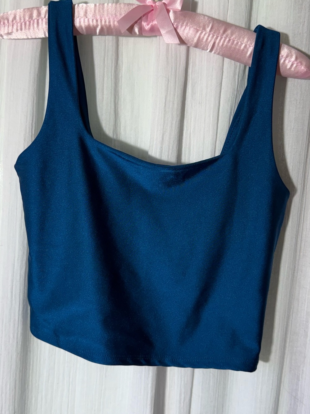 Live In The Moment Teal Blue Crop Tank Top Size Small Minimalist Stret